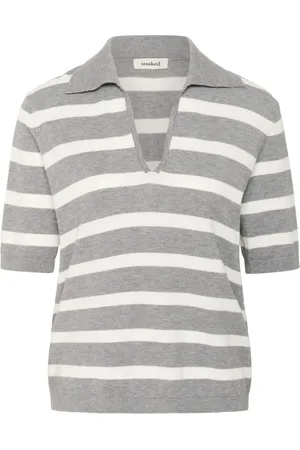 Soaked in Luxury Strik, Dame, Grå, S, Uld, Stribet Polo Pullover Sweater Grå Melange