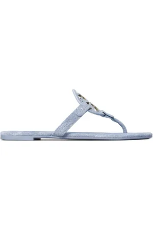 Tory Burch Sko, Dame, Blå, 36 1/2 EU, Blå Slip-On Tårem Sandaler Double T