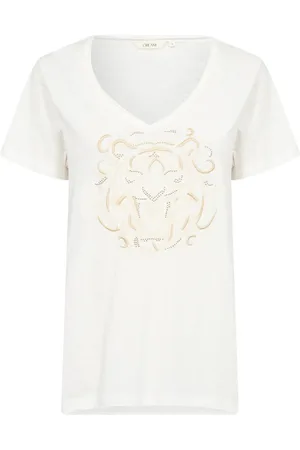 Cream Top, Dame, Hvid, XL, Bomuld, Hvid Eggnog Tiger T-Shirt Top