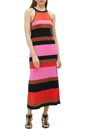 Lola Casademunt Kjole, Dame, Flerfarvet, L, Stribet halter kjole i pink-orange