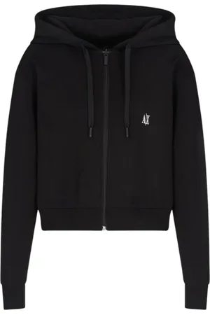 Armani Exchange Sweathshirts & Hoodies, Dame, Sort, XS, Bomuld, Sort hættetrøje med lynlås