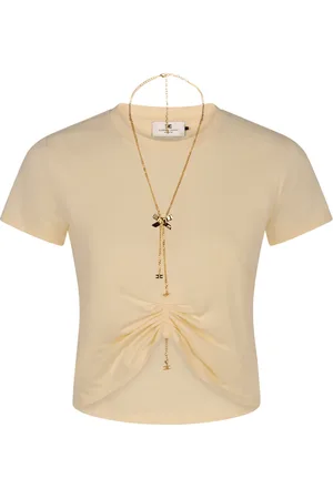Elisabetta Franchi Top, Dame, Gul, L, Metallic Chain Logo Detail Cropped T-Shirt
