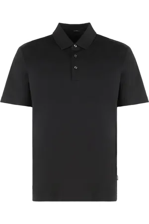 HUGO BOSS Top, Herre, Sort, 2XL, Bomuld, Ribbet Krave Bomuld Polo Skjorte