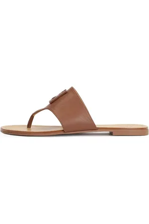 Kazar Sko, Dame, Brun, 41 EU, Læder, monogrammerede læder flip-flops