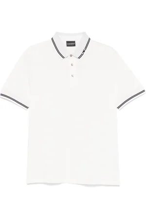 Emporio Armani Top, Herre, Hvid, S, Bomuld, Stribet Polo T-shirt Hvid Bomuld