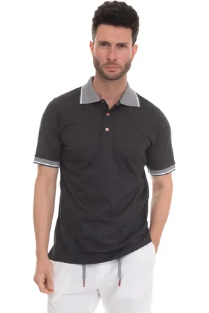 Kiton Top, Herre, Sort, M, Bomuld, Kortærmet poloshirt med kontrastdetaljer