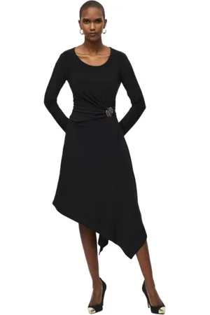 Joseph Ribkoff Kjole, Dame, Sort, 2XL, Polyester, Rundhals Midi Kjole