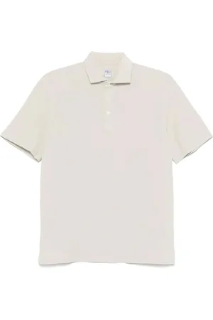 FEDELI Top, Herre, Grå, 3XL, Uld, Almond Beige Polo Shirt med Cutaway Krave