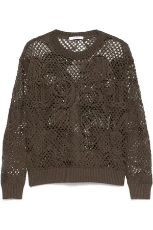 Max Mara Strik, Dame, Brun, XS, Tyl, Sepia Brun Ribstrikket Crew Neck Sweater