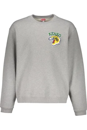 Kenzo Strik, Herre, Grå, M, Bomuld, Crew-neck sweatshirt med logo patch