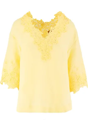 ERMANNO SCERVINO Bluser & Skjorter, Dame, Gul, S, Blomstret Blonde T-Shirt