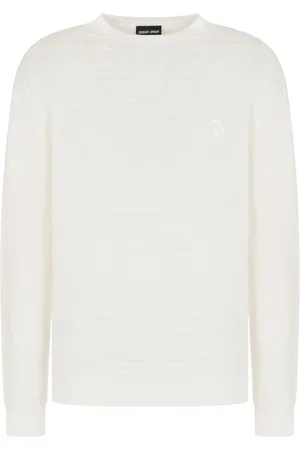 Giorgio Armani Strik, Herre, Hvid, M, Hvid Logo Crew Neck Sweater