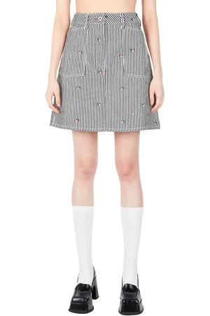 Kenzo Nederdel, Dame, Hvid, W27, Denim, Floral Stripe Denim Mini Skirt