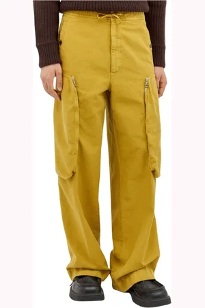 DRIES VAN NOTEN Bukser, Herre, Gul, S, Bomuld, Cargo Drawstring Bukser med Lynlåslommer