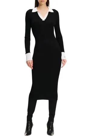 Karl Lagerfeld Kjole, Dame, Sort, L, Kjole lslv polo strikkjole 246w1319