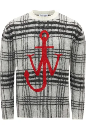 J.W.Anderson Strik, Herre, Flerfarvet, M, Uld, Hvid Tartan Check Crewneck Jumper