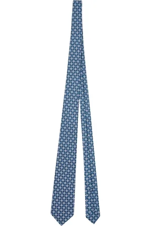 Kiton Tilbehør, Dame, Blå, ONE SIZE, Håndlavet silkeslips med mikro-blomstermønster
