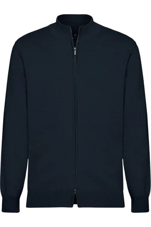 Boggi Milano Strik, Herre, Blå, 3XL, Bomuld, Bomuld Fuld Lynlås Sweater 12gg