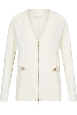 Liu Jo Strik, Dame, Hvid, XS, Hvid V-hals Sweater med Logo-Knapper