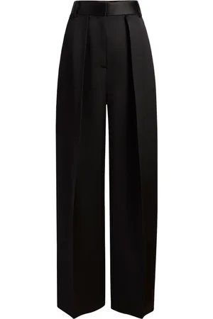 Khaite Bukser, Dame, Sort, XS, Satin, Wide-Leg Højtaljede Bukser