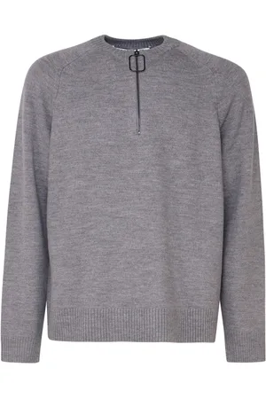 J.W.Anderson Strik, Herre, Grå, L, Uld, Grå Zip Sweater med Raglanærmer
