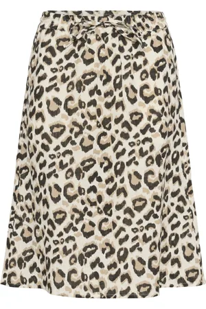 Cream Nederdel, Dame, Flerfarvet, L, Leopard Print Nederdel med Elastisk Talje