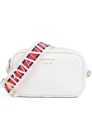 Emporio Armani Taske, Dame, Hvid, ONE SIZE, Uld, Hvid Mini Taske med Bånd Skulderrem og Justerbar Aftagelig Logo Bogstaver