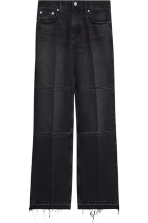 Helmut Lang Jeans, Dame, Sort, W26, Bomuld, Sorte Straight Leg Jeans Rå Hem