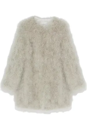 YVES SALOMON Jakke, Dame, Hvid, M, Faux Fur, Hvid Dunjakke Rund Hals