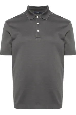 HERNO Top, Herre, Grå, L, Bomuld, Grå Polo T-shirt med knaplukning