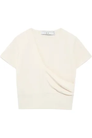 IRO Top, Dame, Hvid, XS, V-hals Cropped Sweater med Korte Ærmer
