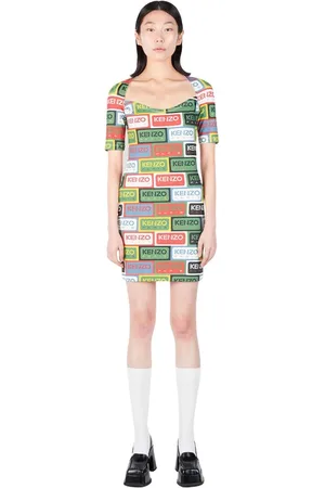 Kenzo Kjole, Dame, Flerfarvet, M, Tyl, Metropolitan Graphic Midi Kjole