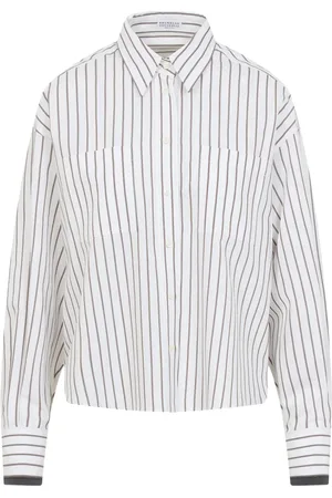 Brunello Cucinelli Bluser & Skjorter, Dame, Hvid, L, Bomuld, Brun Bomuldsskjorte til Kvinder