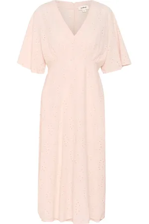 Soaked in Luxury Kjole, Dame, Lyserød, XS, Feminin Broderi Anglaise Kjole Fersken