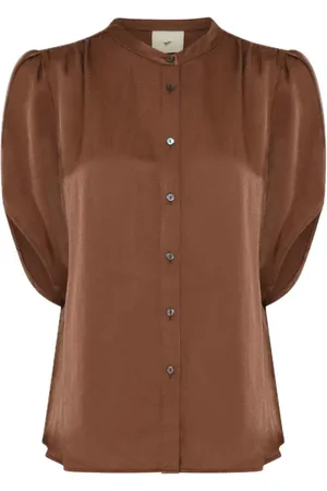 Heartmade Bluser & Skjorter, Dame, Brun, M, Uld, Elegant Skjorte med Stolpelukning og Kinakrave