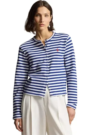 Ralph Lauren Strik, Dame, Blå, XS, Cardigan med logo striber