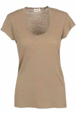 Isabel Marant Top, Dame, Grøn, M, Linned, V-Neck Linned T-shirt