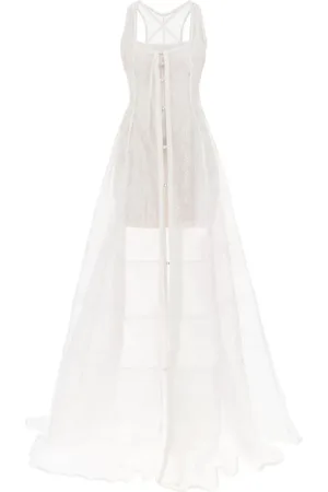 Jacquemus Kjole, Dame, Hvid, 2XS, Polyester, Maxi pailletkjole med negligé-look
