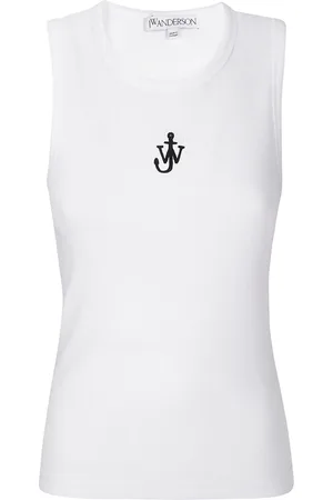 J.W.Anderson Top, Dame, Hvid, XS, Bomuld, Ribstrikket top med broderet logo