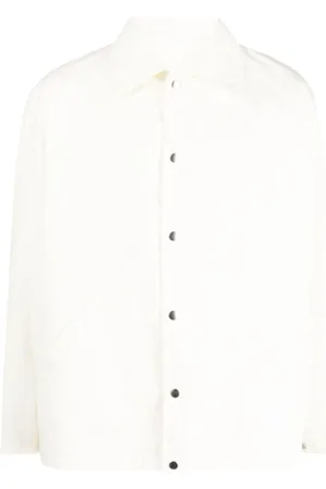 Jil Sander Jakke, Herre, Hvid, L, Bomuld, Cotton Logo Skjortejakke med Hvide Knapper