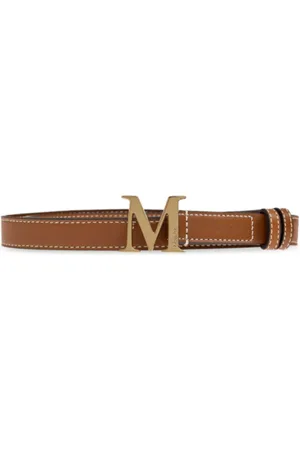 Max Mara Tilbehør, Dame, Brun, L, Læder, Brun Logo Spænde Bælte