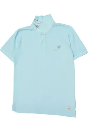 BOB der Bär Top, Herre, Blå, L, Lysblå kortærmet polo med håndmalet detaljer