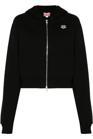 Kenzo Sweathshirts & Hoodies, Dame, Sort, S, Bomuld, Sort Crop Hoodie med Lynlås