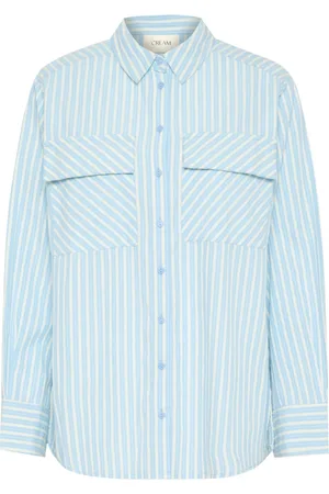 Cream Bluser & Skjorter, Dame, Blå, S, Blå Stribet Skjortebluse