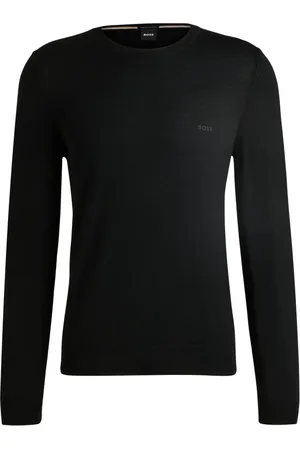 HUGO BOSS Strik, Herre, Sort, 3XL, Uld, Rundhalset Pullover