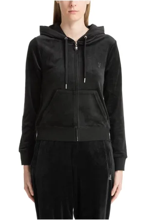 Juicy Couture Sweathshirts & Hoodies, Dame, Sort, XS, Polyester, Swarovski Logo Hættetrøje med Snøre