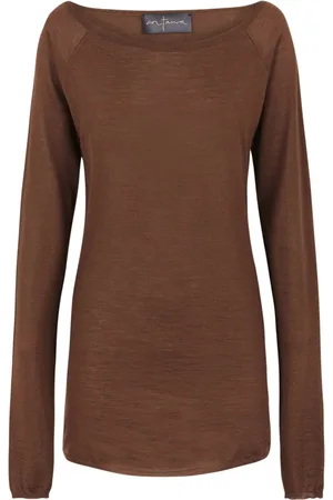 Cortana Strik, Dame, Brun, L, Cashmere, Kashmir Bådhals Lang Sweater Teja