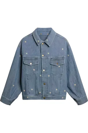 Golden Goose Jakke, Dame, Blå, XS, Denim, Blå broderet blomstret denim jakke