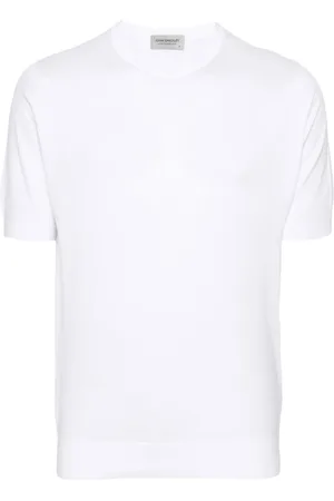 JOHN SMEDLEY Top, Herre, Hvid, L, Bomuld, Hvid Finstrikket Crew Neck T-shirt