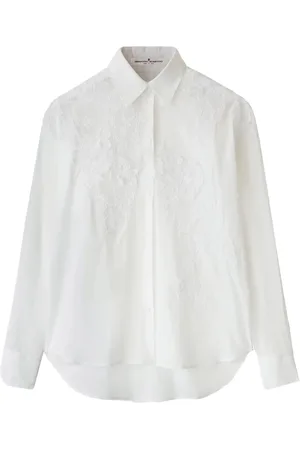 ERMANNO SCERVINO Bluser & Skjorter, Dame, Hvid, XS, Bomuld, Hvid Bomuldsskjorte med Blondebroderi
